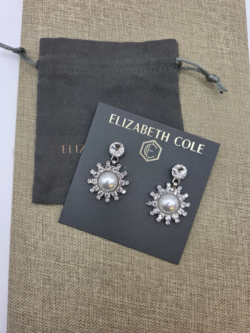 Elizabeth Cole Silver Pearl Sunburst Drop Earrings